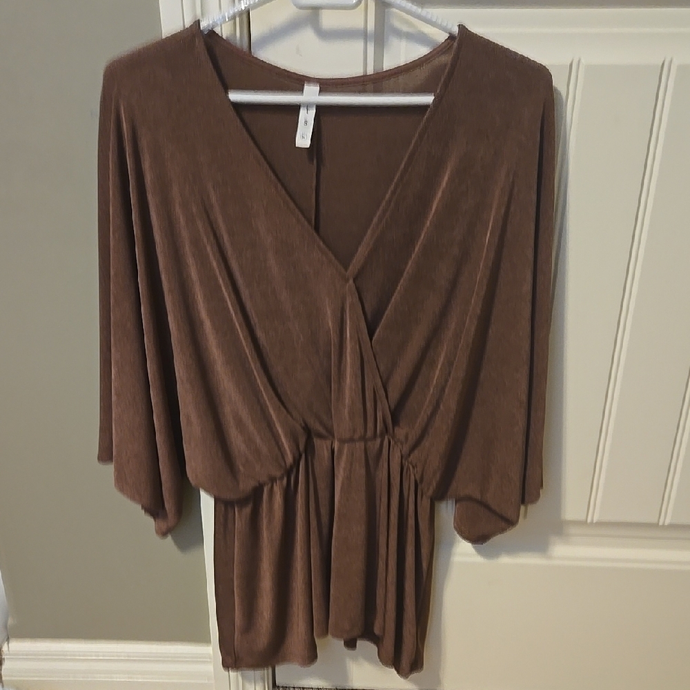 MTS Brown Wrap 3/4 Sleeve Blouse
